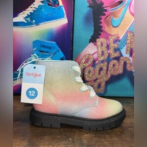 New Cat & Jack Toddler Girl Rainbow Glitter Combat Boots Size 12